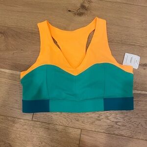 Fabletics Bright Orange and Green Sports Bra